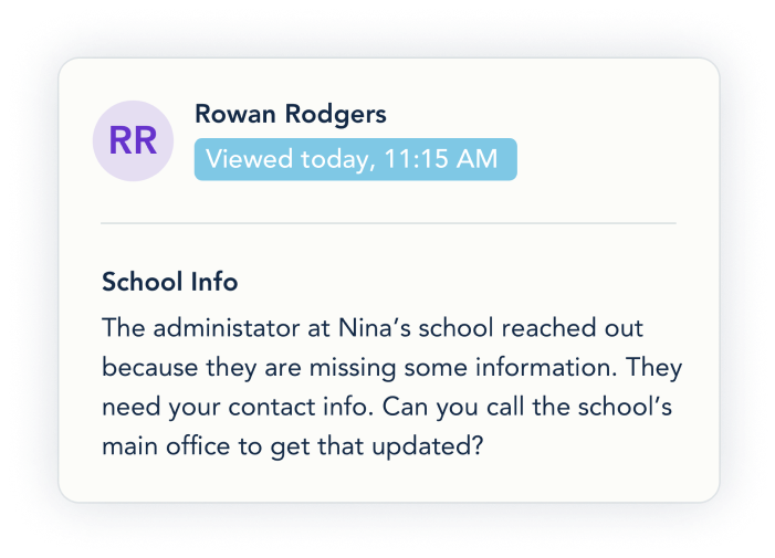 A message sent through OurFamilyWizard with a first viewed timestamp displayed.