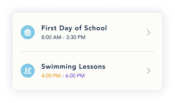 Example of events on OurFamilyWizard