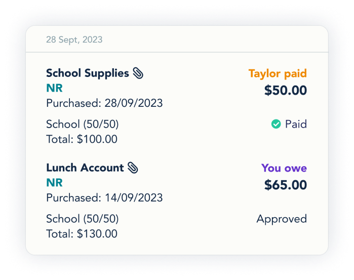 Expenses list in OurFamilyWizard