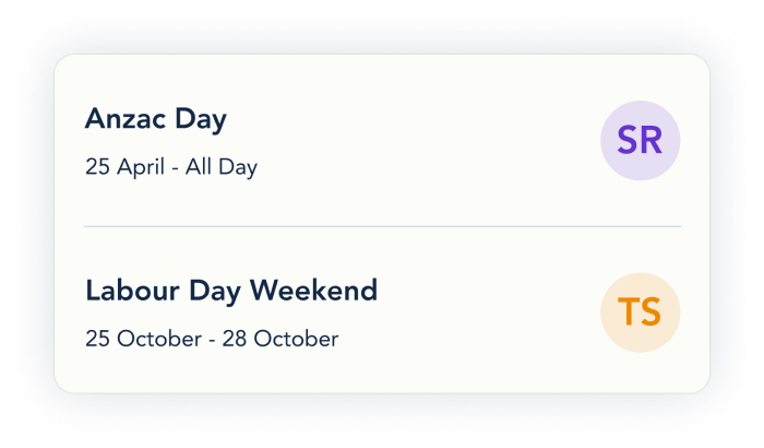 Example of holidays on the OurFamilyWizard Calendar