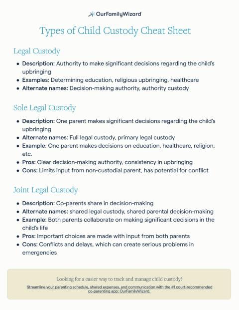 Types of Custody Cheat Sheet