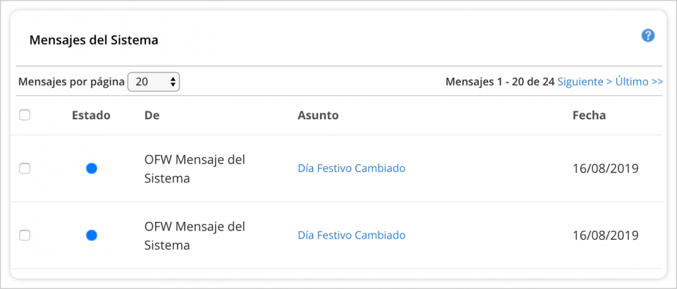 Mensajes del Sistema