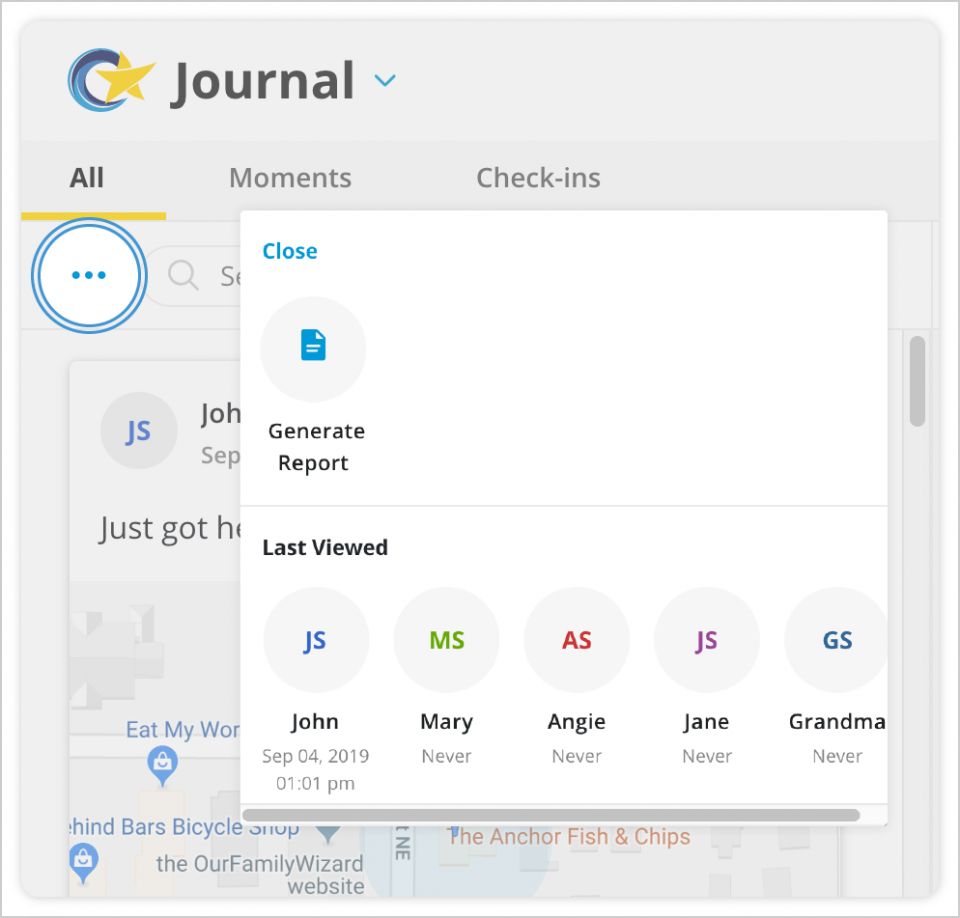 Click the three dots to the left of the search bar to view the 'generate report' option for journal entries.